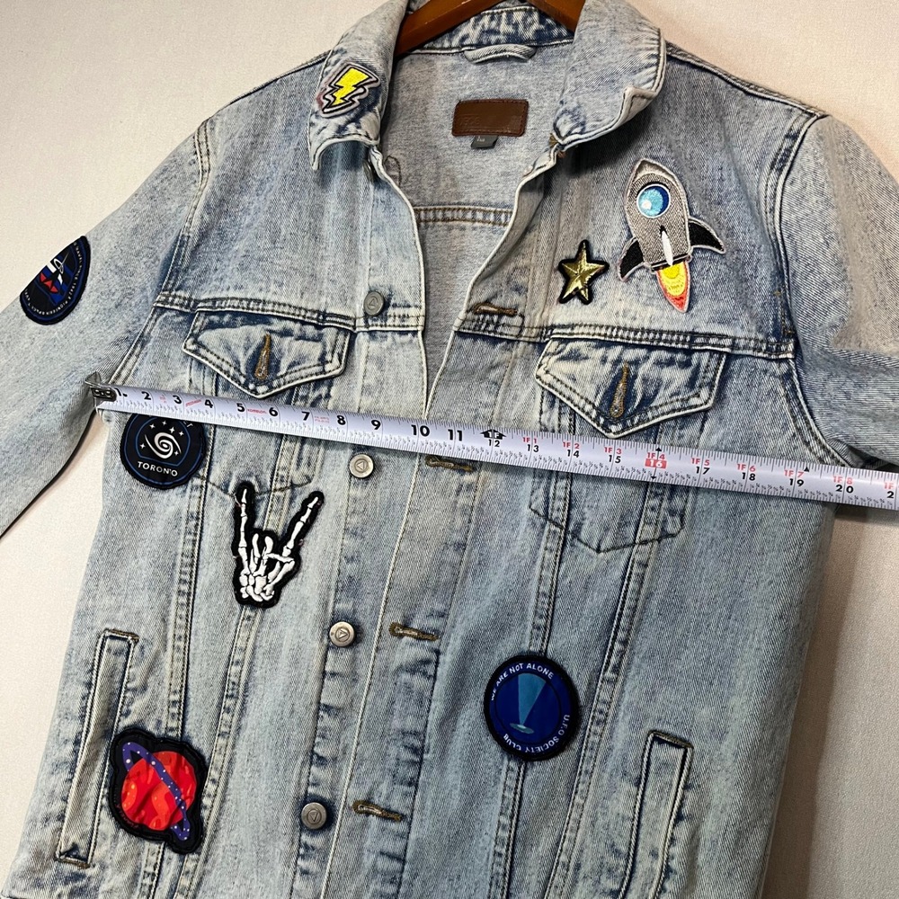 ASOS Denim Jacket Mens Large Light‎ Wash Patched Space USA Theme - Size L - Picture 7 of 7